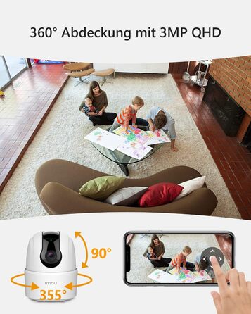 2K Indoor Surveillance Camera Wi-Fi Camera Indoor Surveillance 360 for Pet Baby Monitor with AI Person Detection, Automatic Tracking, Night Vision, Two-Way Audio, Siren, Works with Alexa, 2K Indoor Surveillance Camera Wi-Fi Camera Indoor Surveillance 360 