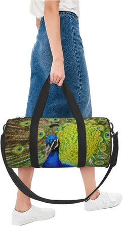 Спортивна сумка, дорожня сумка, стильний принт павича, сумка для подорожей та на ніч, чорна, універсальний розмір