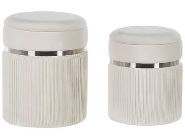 Пуф Beliani з місцем для зберігання, круглий оксамитовий, білий, комплект з 2 предметів, пуф Glamour Camdenton