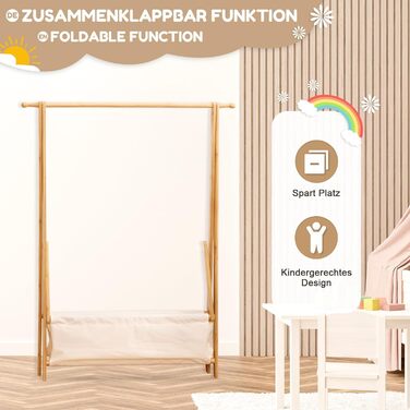 Бамбукова вішалка для дитячого одягу Yorbay з ящиком для зберігання, дитяча вішалка з рейкою для одягу, для дитячих кімнат, для ді