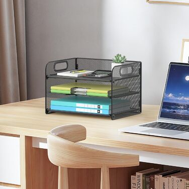 Рівневий органайзер для столу OUTWOLF, сітчастий органайзер для паперу з ручкою, органайзер для лотка для паперу, органайзер для файлів формату A4, паперу, книг, журналів, чорний, 3-