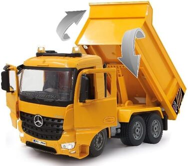 Позашляховик-самоскид Mercedes-Benz Arocs 2,4 ГГц - Кузов підіймається/опускається, реалістичний звук двигуна, клаксон, звук попередження про рух заднім ходом, повний привід, жовті світлодіодні сигнальні вогні, програмовані функції, 404940 -
