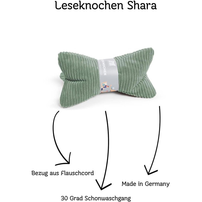 Подушка для читання MAGMA у формі кістки Shara ергономічної форми вельветова смугаста (шавлія)