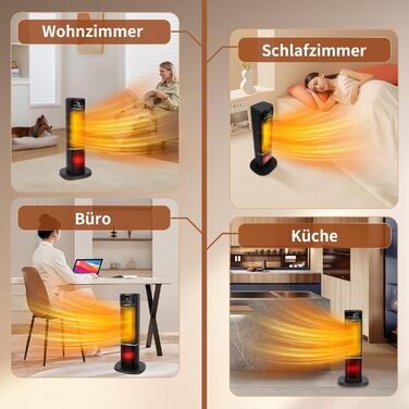 Енергозберігаючий, тихий електричний обігрівач з пультом дистанційного керування, сенсорним світлодіодним дисплеєм, нагрівальним елементом з 3D-полум&39ям, 2000 Вт, 5 режимів та ECO, регульована температура 5-35, таймер 24 години, коливання, чорний