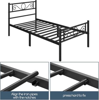 Каркас ліжка Yaheetech 90 x 200 см Металеве ліжко з рейковою основою Односпальне/двоспальне ліжко для гостей Дитяче ліжко з узголів&39ям для спальні Гостьова кімната Чорний колір 90 x 200 см
