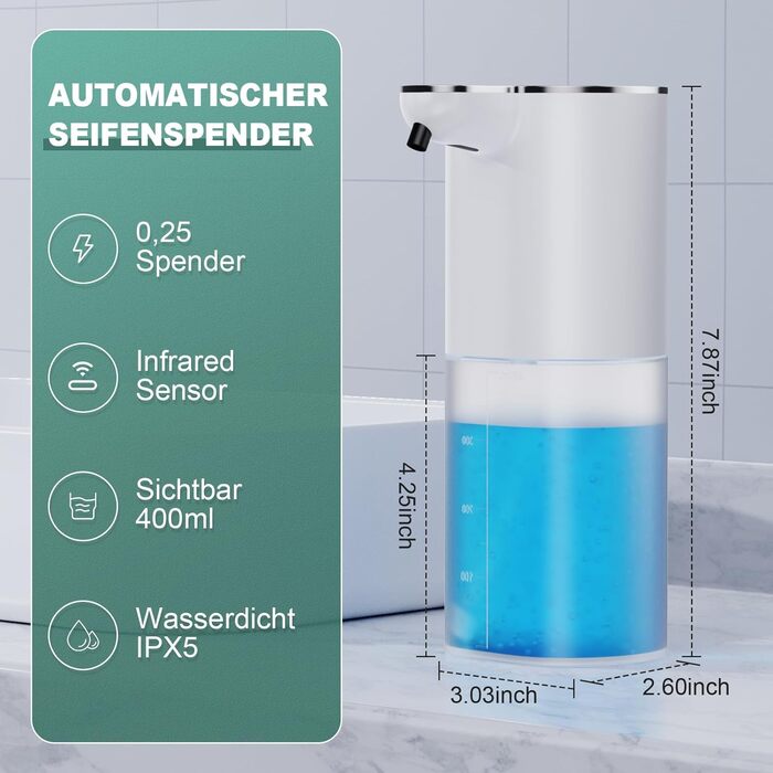 Автоматичний дозатор мила 1500mah Електричне настінне кріплення безконтактний 400мл автоматичний дозатор мила з датчиком, USB пере