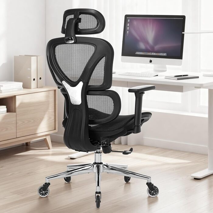 Ергономічне офісне крісло COLAMY Робоче крісло з подушкою сидіння у формі сідла для оптимального зняття тиску, дихаюче, 3D-підлокітники, підголівник, офіс/домашній офіс/кабінет, чорне Black-02