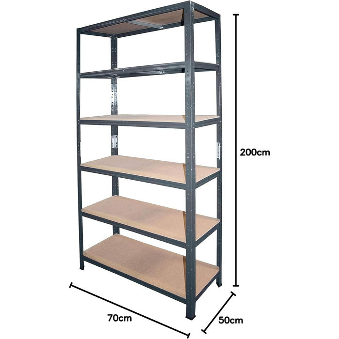 Надміцний домашній стелаж, антрацитовий/металевий стелаж з 6 полицями/металевий стелаж для підвалу, гаражний стелаж, стелаж для майстерні або стелаж для зберігання/змішаний металевий стелаж з вантажопідйомністю 145 кг В 200см / Ш 70см / Г 50см, 200x70x50