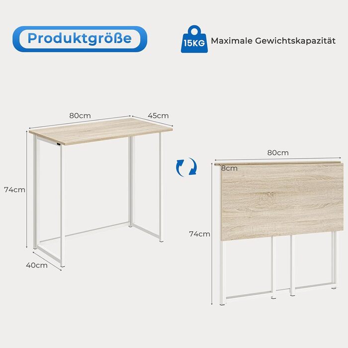 Складаний стіл Dripex, невеликий письмовий стіл, складаний, 80 x 45 см, не потребує складання, комп&39ютерний стіл, компактний стіл для домашнього офісу, кабінету, ПК (дуб)