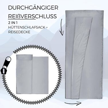 В-1 бавовняний спальний мішок, надлегкий із блискавкою (з&39єднується) тонкий, зручний дорожній спальний мішок та дорожня ковдра XL в одному - літній спальний мішок, внутрішній спальний мішок, сірий, блискавка праворуч, 2-
