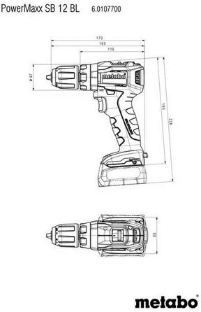Акумуляторний ударний дриль-шуруповерт Metabo PowerMaxx SB 12 BL (601077500) пластиковий корпус 12V 2x2Ah Li-Ion SC 30, 12 В, чорн