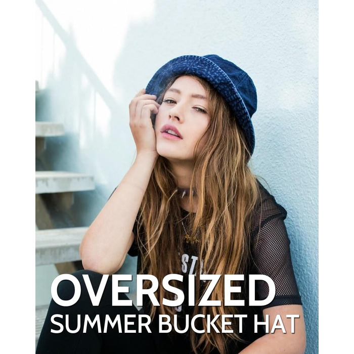 Джинсовий капелюх Zylioo L/XL/XXL для чоловіків та жінок, для великої голови, UPF50 захист від сонця, розмір 58-64 см, вінтажна літня шапка з китицями XL-XXL, темно-синя