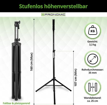 Стійка для мішні для дартсу Pronomic DA-45S - Тримач для мішні - Сталева стійка для дартсу - Безступінчасте регулювання висоти, чорний колір