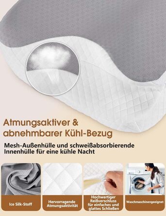 Подушка для шиї 2-в-1 з піни з ефектом пам&39яті, ергономічна для сну на боці та на спині зі знімним чохлом, який можна прати, 6412/13 см
