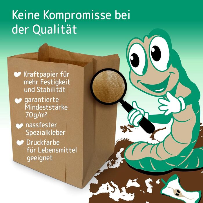 Біорозкладні крафт-паперові пакети для сміття, 10 л / 45 шт., 2016x35 см, коричневі