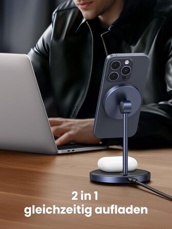 Зарядна станція UGREEN MagFlow 2 в 1 для iPhone сумісна з зарядним пристроєм Magsafe Бездротовий зарядний пристрій для iPhone 16/1
