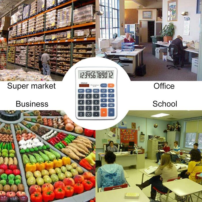 Кишеньковий калькулятор OSALO з великими кнопками, великим дисплеєм, сонячним екраном, 12-розрядним настільним калькулятором, офісним калькулятором для людей похилого віку (OS-5M), синього кольору, 5M