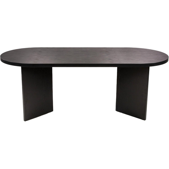 Обідній стіл SAM Ovi 204 x 90 см Деревина чорного кольору Стільниця товщиною 40 мм V-подібні ніжки Овальний обідній стіл з прямими краями Дерев&39яний обідній стіл Дерев&39яний обідній стіл 204 x 90 см Чорний