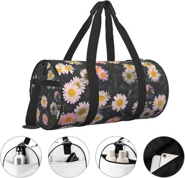 Спортивна сумка, дорожня сумка, стильна сумка для подорожей з квітковим принтом (ромашки), чорна, універсальний розмір