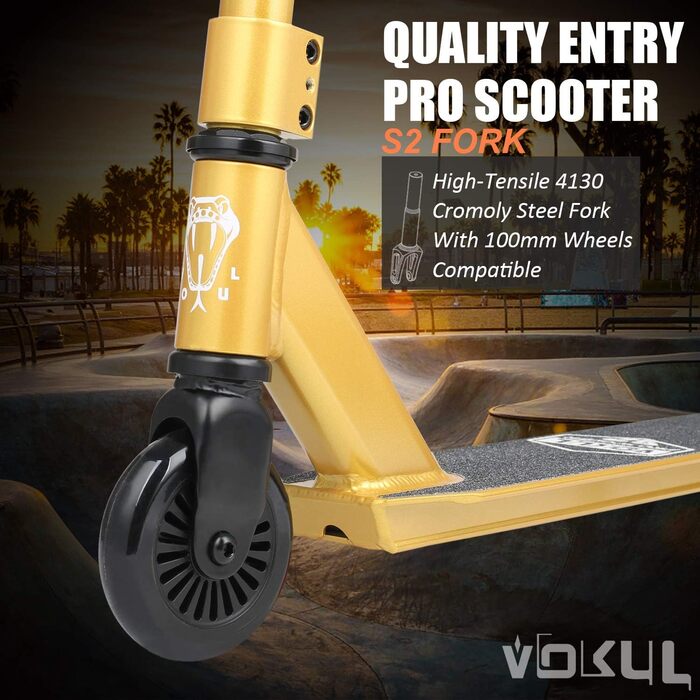 Самокат VOKUL TRII S2 Pro Stunt Scooter - самокат для трюків у стилі фрістайл з колесами 100 мм - з хромолієвим кермом, що обертає