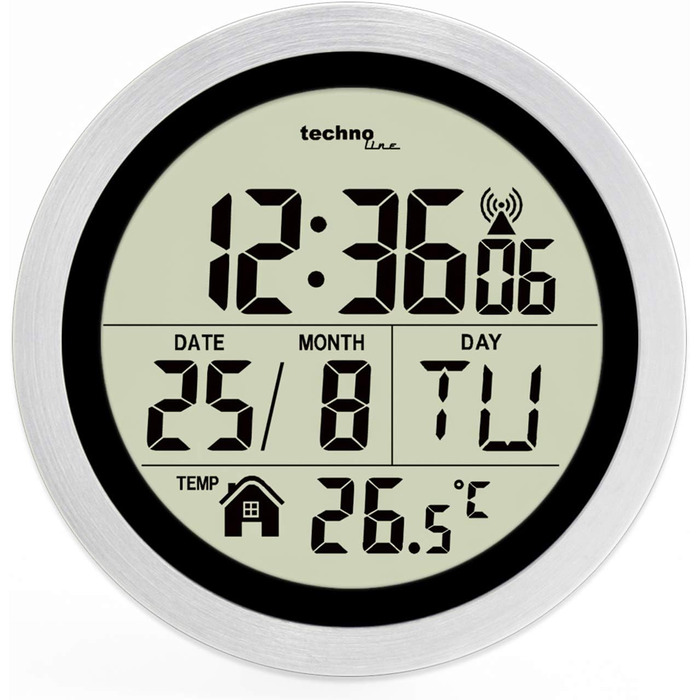 Цифровий настінний радіокерований годинник для ванної кімнати, пластик, сріблястий, Ø 147 x 79 мм, 3005