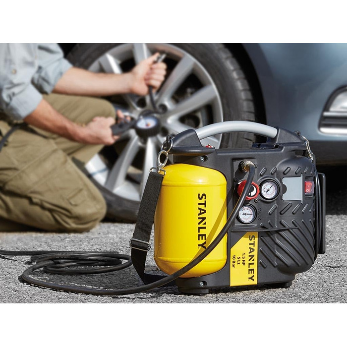Компресор Stanley DN200/10/5 - Компресор 10 бар - 5 л - 180 л/хв - Портативний компресор для автомобільних аксесуарів - Міні-компр