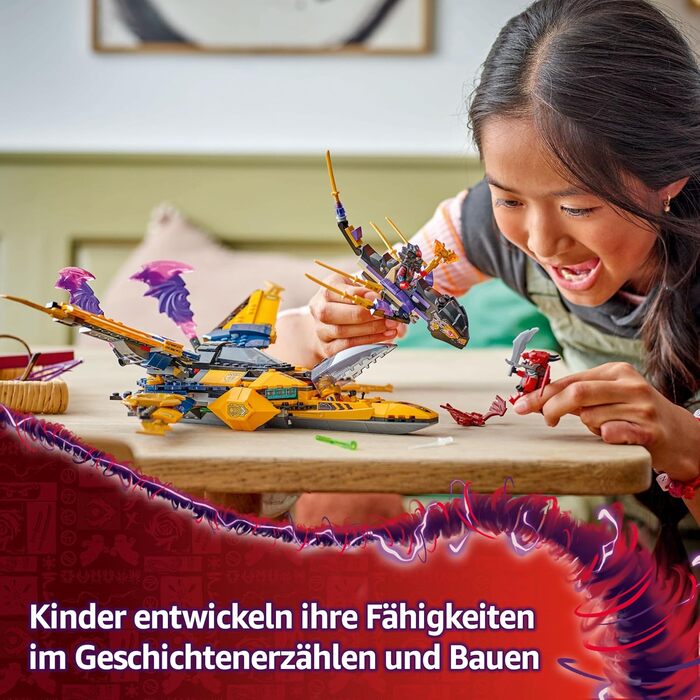 Суперштормовий літальний апарат Ра та Арін - Іграшка з дроном, шутерами, лезами та двигунами - Включає 3 мініфігурки для рольової гри ніндзя - Конструктор для хлопчиків та дівчаток віком від 8 років 71833