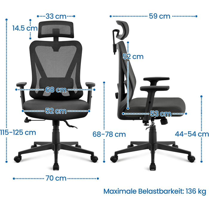 Ергономічне офісне крісло Yaheetech з регульованим підголівником
