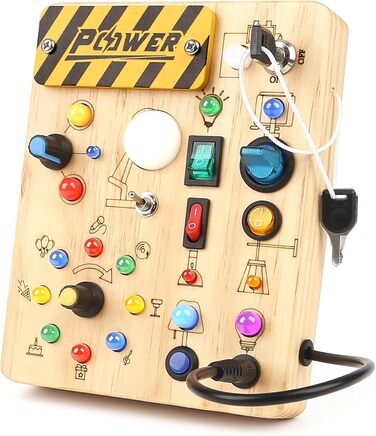 Монтессорі Toy від 2 років, Activity Board Motor Development Toy з 19 світлодіодами, Wooden Toy Sensory Toy Розвиваюча іграшка, по