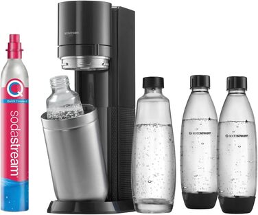 Виробник газованої води SodaStream DUO з циліндром CO2, скляною пляшкою 2 шт. 1 л і пластиковою пляшкою 2 шт. 1 л, яку можна мити в посудомийній машині, висота 44 см, колір титан, 29x25.6x44.4 Family Pack (4 пляшки та з балоном CO)