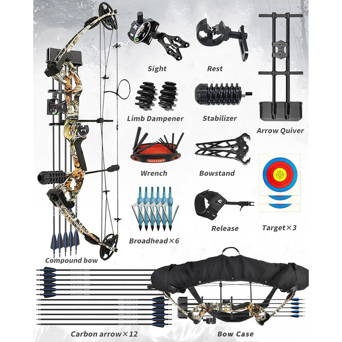 Набір складених луків ZSHJGJR – регульований мисливський та спортивний лук 30–60 lb, 310 fps, для правшів, синій