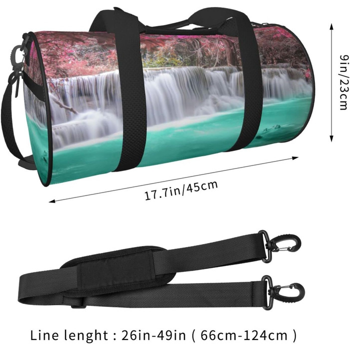 Спортивна сумка для подорожей, малюнок Водоспад, чорна, універсальний розмір
