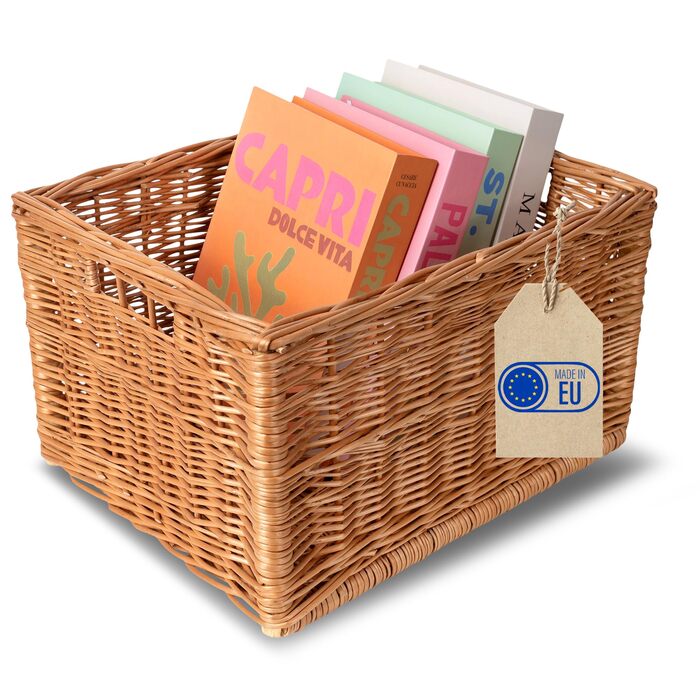 Великий плетений кошик для зберігання Creative Home 40 x 30 x 24 см (/- 2 см) Ручне плетення, міцний Плетений кошик з натуральних матеріалів з ручками Для полиць, іграшок, інструментів, ванної кімнати 40 x 30 x 24 см Коричневий 1