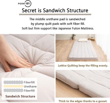 Матрац-футон EMOOR, японський, триразовий, з наматрасником, 90 x 202 см, сірий, з кільцями, складаний, можна прати, гостьове ліжко для сну на підлозі, татамі 90 x 202 см, розкладний тип з подушкою (сірий)