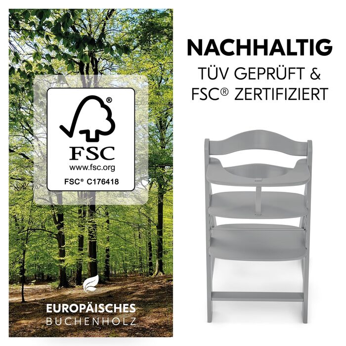 Стільчик для годування hauck Alpha для дітей від 6 місяців до 90 кг, вкл. поперечину безпеки, 5-точкові ремені безпеки та паховий