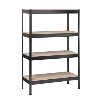 Полігатор SCHULTE Shelf World з 4 дерев&39яними полицями, 180x100x35 см (ВxШxГ), вантажопідйомність на полицю приблизно 90 кг, чорне текстуроване покриття, полиця для зберігання, полиця для підвалу, полиця для майстерні, безболтові полиці