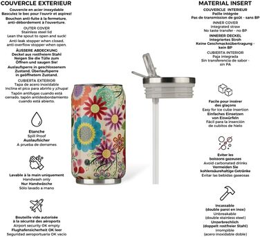 Ізольована пляшка для пиття Les Artistes Paris Pull can&39IT з нержавіючої сталі та поліпропілену кольору Eden, 280 мл, розміри 7,2 см x 7,2 см x 14 см, A-6828 280 мл Різнокольоровий