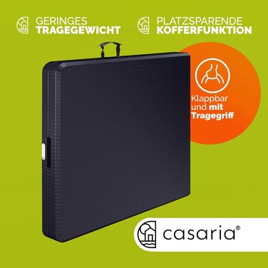 Складаний садовий стіл Casaria, кемпінговий стіл з поліратангу, 180x75 см, водонепроникний, ручка для перенесення, складний стіл, пластиковий стіл, садовий, балконний, кемпінговий, фуршетний стіл, чорний, вигляд чорного ротанга