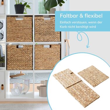 Кошики Kallax, набір з 4 шт. Натуральний водяний гіацинт Ідеально підходить для полиць Kallax 34 x 32 x 32 см Кошик для зберігання Полиця-коробка Коробка для зберігання Міцний, складний Спеціальна пропозиція