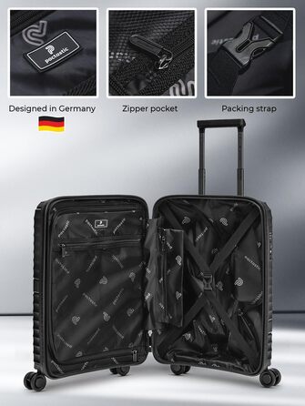 Ультралегка валіза для ручної поклажі з твердою оболонкою Маленький візок для ручної поклажі 39 x 20 x 55 см 41 літр Поліпропілен та TSA лише 2,25 кг (Колекція 02) Чорна металева валіза S (55 см)