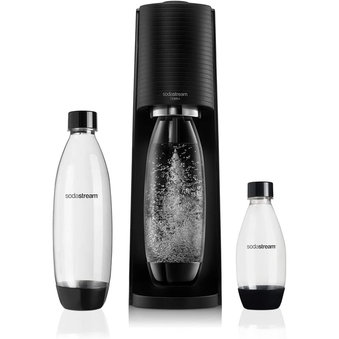 Виробник газованої води SodaStream Terra Black Value Pack x3 з 2 1 л і 1 пляшкою 1/2 л можна мити в посудомийній машині та 1 циліндром Quick Connect, акрил, чорнозем
