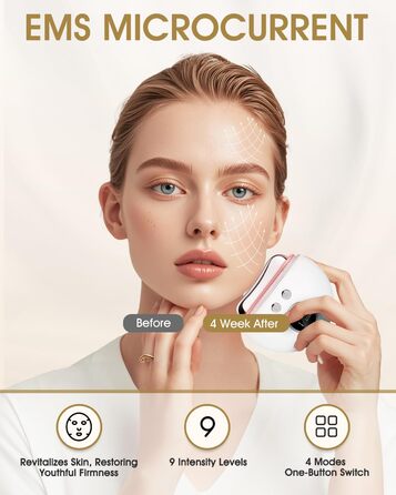 Масажер для обличчя Guasha електричний світлодіодний синій, зелений і червоний світлотерапія, тепловий масажер для обличчя 9 рівнів інтенсивності Масажер для обличчя Антивіковий підтяжка обличчя Зменшення набряклості Білий