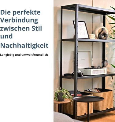 Система полиць SCHULTE з 4 полицями PowerMAX, вантажопідйомність 65 кг, 180x60x40 см (ВxШxГ), чорне текстуроване покриття, полиця для зберігання, полиця для майстерні, полиця для підвалу, полиця для гаража, металева полиця