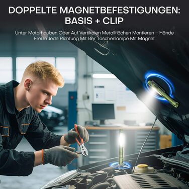 Акумуляторний ліхтарик EDC, світлодіодний робочий ліхтарик 800 люмен із магнітним затискачем та магнітною основою, 11 режимів роботи, пальцевий ліхтарик COB, ідеально підходить для майстерні, дому та аварійного освітлення, великий, зелений