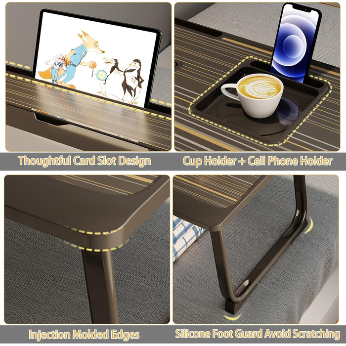 Регульований стіл для ноутбука на ліжко, портативний піднос з 6 кутами нахилу, висувною шухлядою та підставкою для напоїв. Ідеально підходить для роботи та навчання в ліжку.