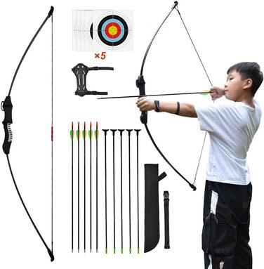 Лук і стріли для підлітків — набір для початківців (композитна рукоятка, скловолокняні плечі)