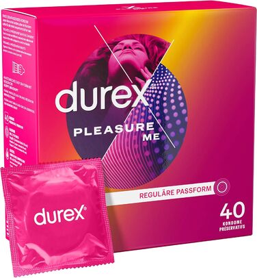 Презервативи Durex Pleasure Me з виступами та ребрами, анатомічної форми, зволожені великою кількістю силіконової змазки 40 упаковок (1 x 40 шт. )