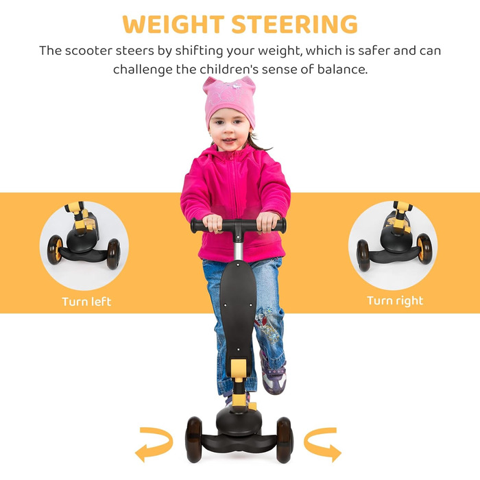 Дитячий самокат BremToy з сидінням, самокат зі світлодіодними колесами, дитячий самокат з регульованим по висоті кермом, складний