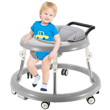 Дитячі ходунки з колесами, активний центр з безшумними колесами, захист від перекидання, регулювання висоти у 5 напрямках, складані, дитячі ходунки (Китай, сірий) Китай сірий