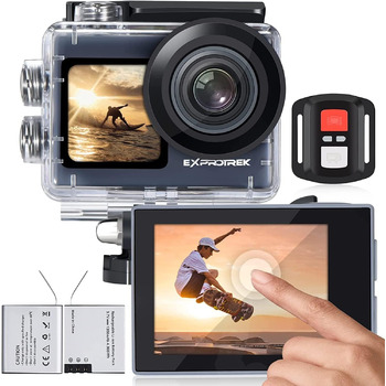 Підводна камера Exprotrek Action Cam 4K Водонепроникна 40M Ultra HD 20MP камера 170 Надширококутна Wi-Fi відеокамера Стабілізація EIS з двома акумуляторами 1350 мАг